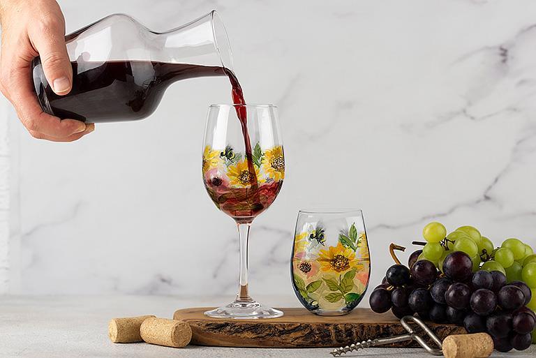 bee floral wine glass flowers