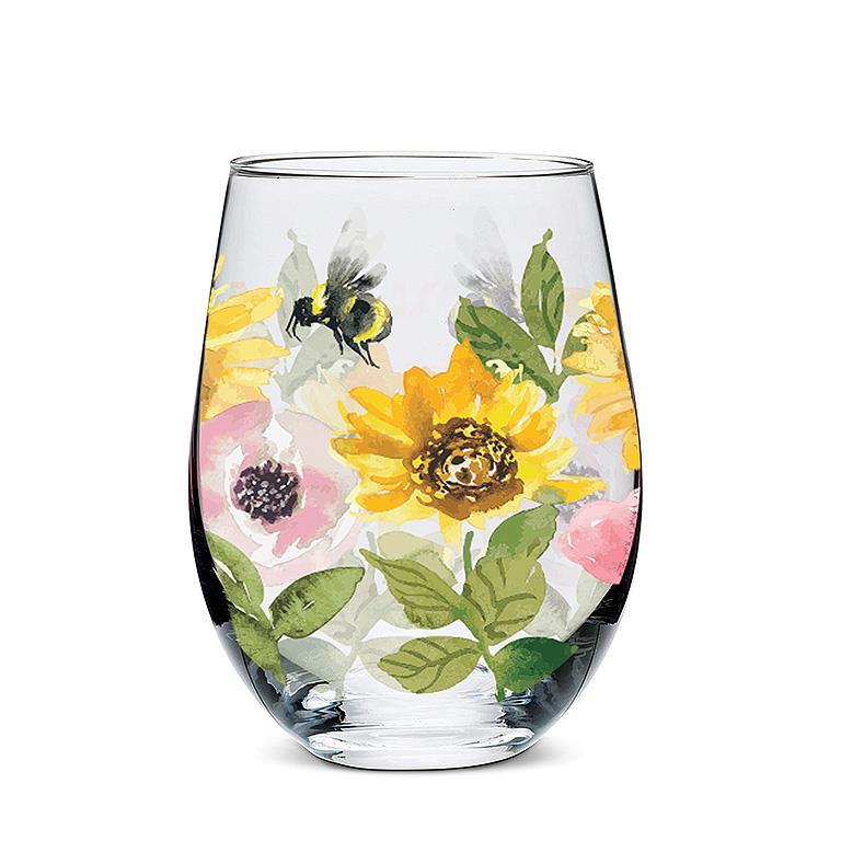 bee floral wine glass flowers stemless