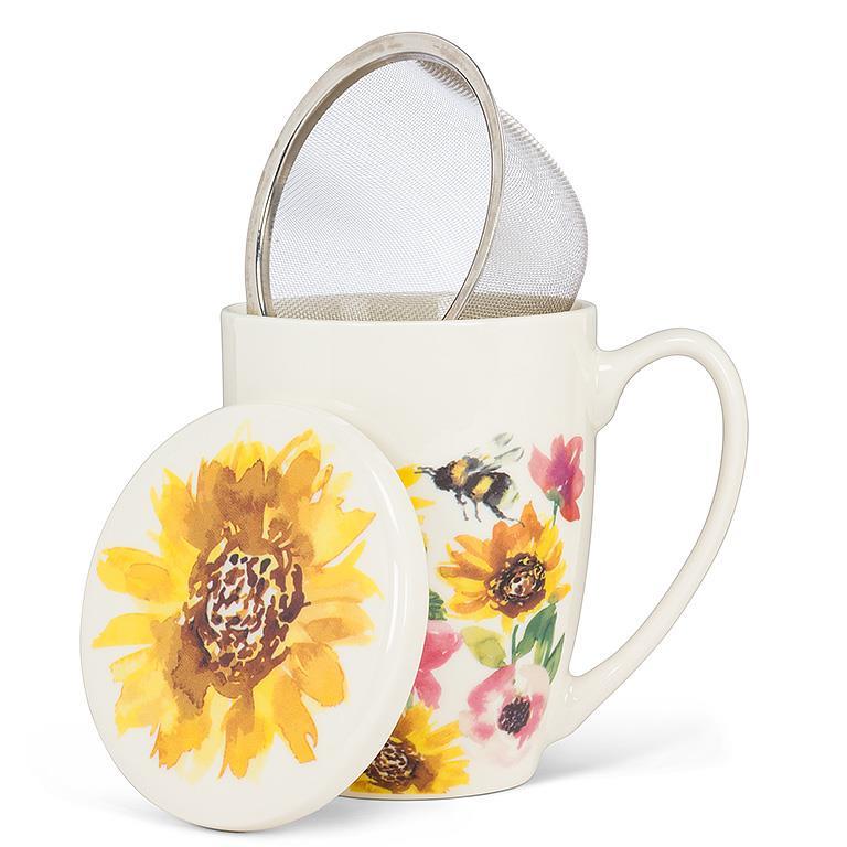 bee mug with strainer tea mug honeybee flowers