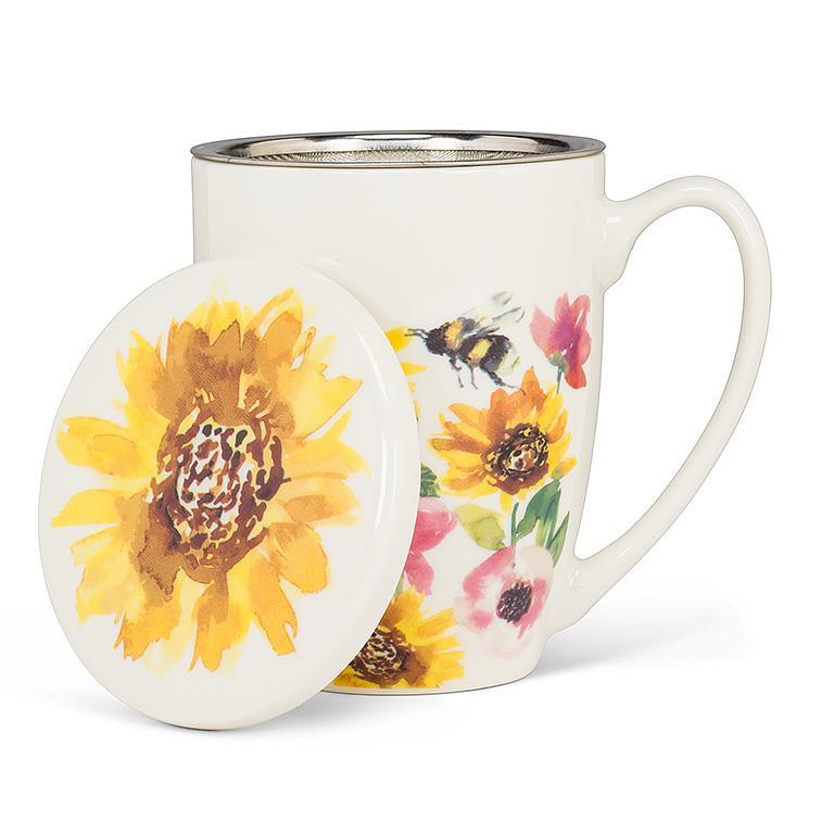 bee mug with strainer tea mug honeybee flowers