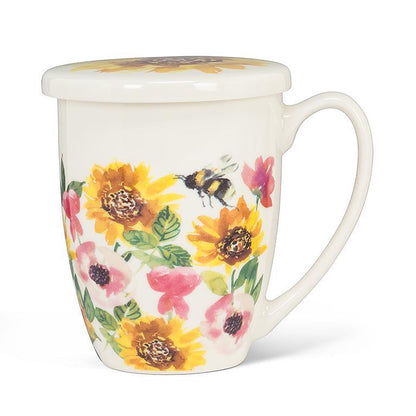 bee mug with strainer tea mug honeybee flowers