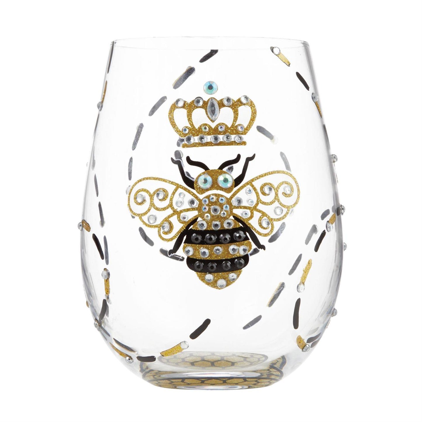 queen bee stemless wine glass black gold