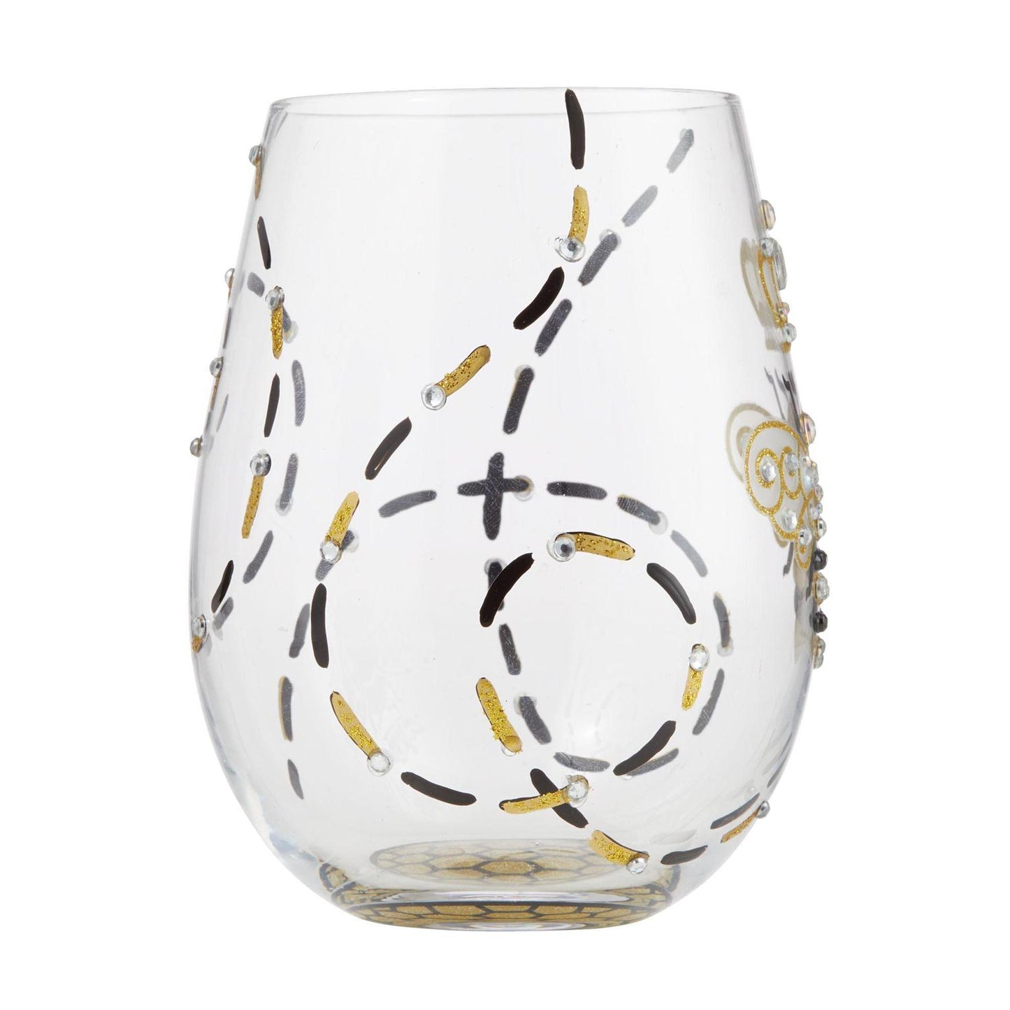 queen bee stemless wine glass black gold